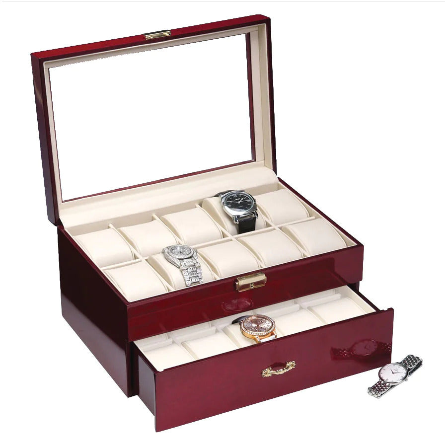 Luxury 5 Slot Wooden Watch Case Storage Box In Ebony Wood Finish