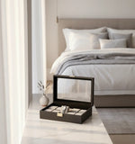 Load image into Gallery viewer, 10-Piece Black Leather Watch Box on Bedroom Windowsill