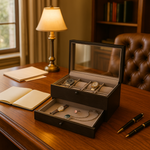 Load image into Gallery viewer, 10-Slot Rustic Black Wood Watch Box with Extra Storage