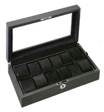Load image into Gallery viewer, Diplomat 12-Piece Carbon Fiber Watch Box – Red Accent Stitching
