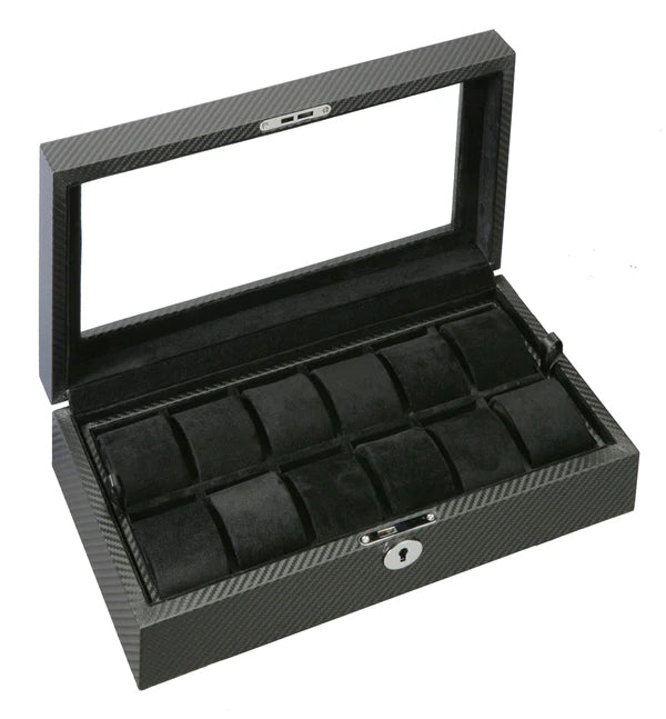 (12) Diplomat Carbon Fiber Watch Box With Clear Top