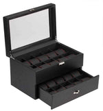 Load image into Gallery viewer, Diplomat 20-Piece Carbon Fiber Watch Box with Race-Inspired Red Stitch Trim