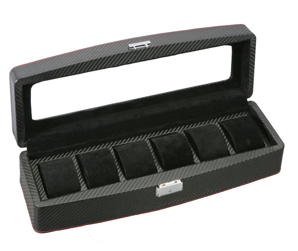 (6) Diplomat Carbon Fiber Watch Box with Clear Top