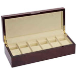 Load image into Gallery viewer, 6-Piece Mahogany Wood Watch Box – Gloss Finish with Beige Micro Suede Interior