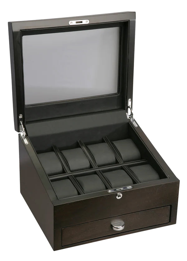 Volta Rustic Brown 8 Wood Watch Case With Extra Storage Compartment