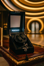 Load image into Gallery viewer, Diplomat Black Edition Double Watch Winder with LED Lighting for Luxury Timepieces - Black Watch Winder with LED