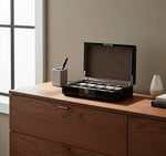 Load image into Gallery viewer, Diplomat 10-Piece Black Wood Watch Storage Case with Carbon Fiber Accents on Dresser