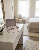 Load image into Gallery viewer, Volta 4-Piece Combination Watch & Jewelry Case – Nude Leather Background