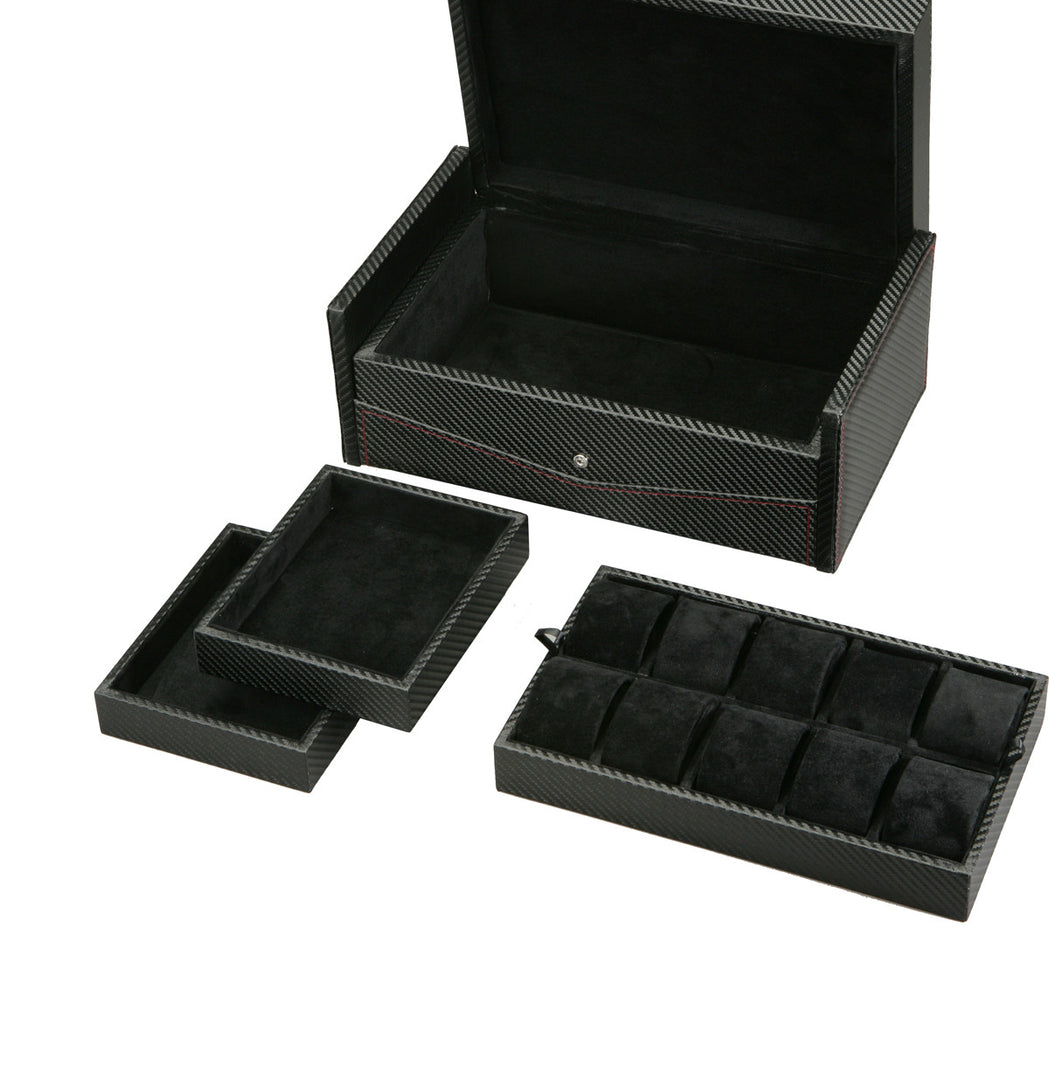 (10) Diplomat Carbon Fiber Watch Box with Extra Storage Tray - Watch Box Co. - 3