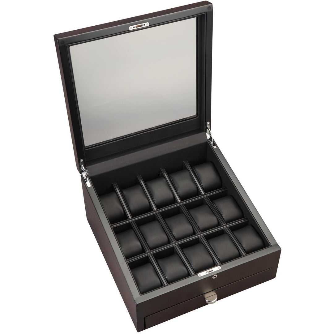 Volta Rustic Brown 15 Wood Watch Case With Extra Storage Compartment - Watch Box Co. - 2