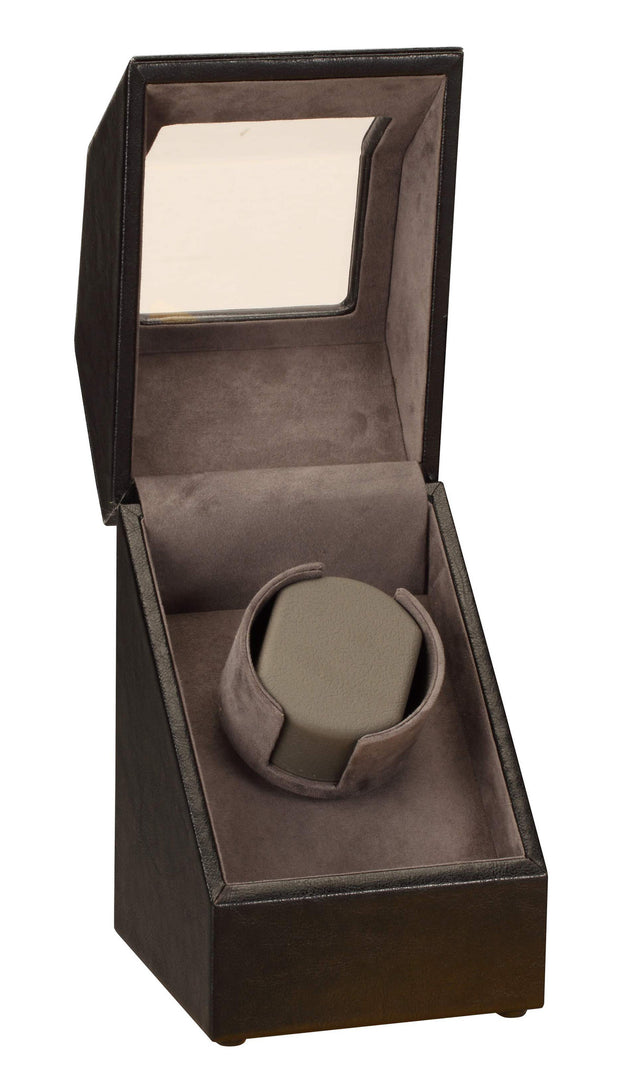 Diplomat Black Leather Single Watch Winder with Stitch Trim - Watch Box Co. - 2