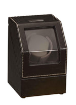 Cargar imagen en el visor de la galería, Diplomat Black Leather Watch Winder with Stitch Trim - Premium Single Watch Storage - Watch Box Co.