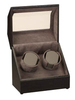 Load image into Gallery viewer, Diplomat Black Leather Watch Winder with Stitch Trim - Double Watch Storage Solution