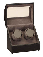 Load image into Gallery viewer, Diplomat Black Leather Watch Winder with Stitch Trim - Double Watch Storage Solution