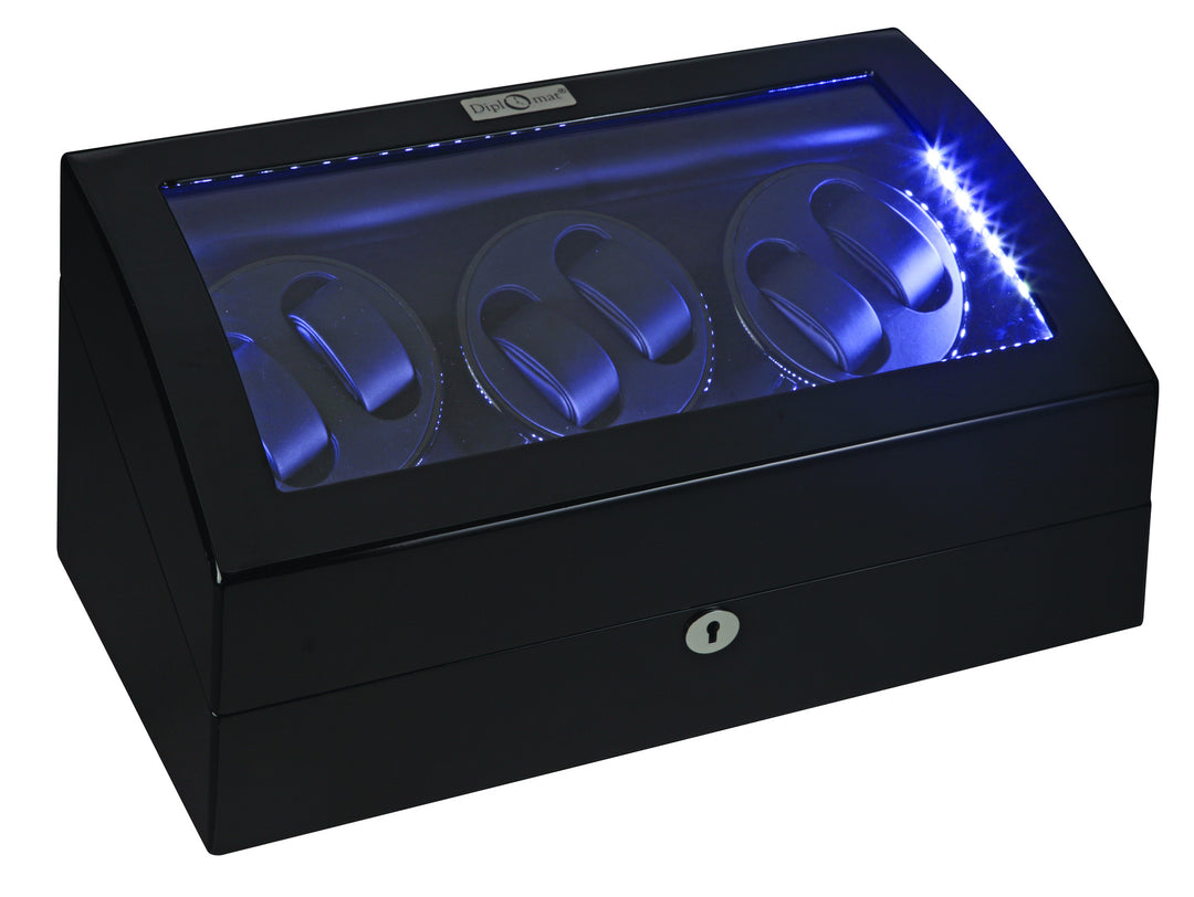 Diplomat Black Edition Six Watch Winder with LED's - Watch Box Co. - 2