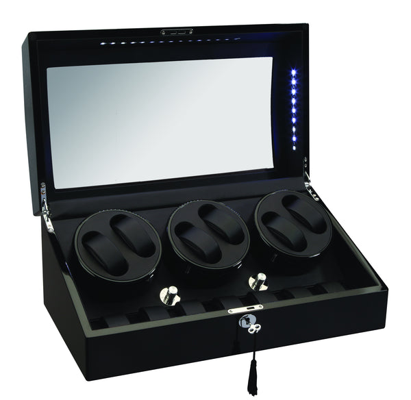 Diplomat Black Edition Six Watch Winder with LED's - Watch Box Co. - 1
