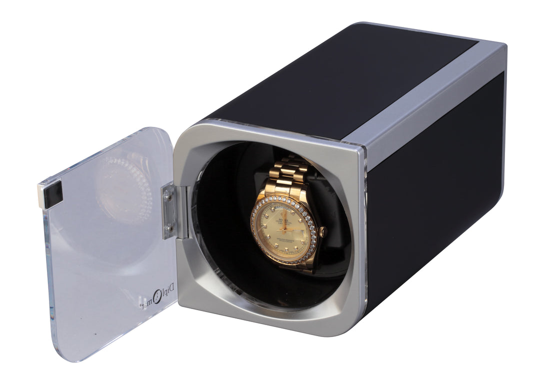 Diplomat Rogue LED Lit Single Watch Winder in Silver/Black