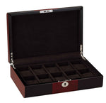 Load image into Gallery viewer, Diplomat 10-Piece Piano Black Wood Watch Storage Case – Cherry Wood Accents