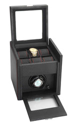 Load image into Gallery viewer, Diplomat Modena Black Carbon Fiber Watch Winder with 6-Watch Storage