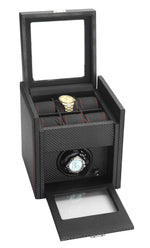 Load image into Gallery viewer, Diplomat Modena Black Carbon Fiber Watch Winder with 6-Watch Storage