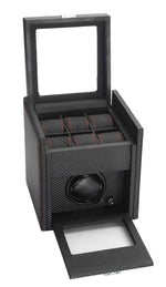 Load image into Gallery viewer, Diplomat Modena Black Carbon Fiber Watch Winder with 6-Watch Storage - Watch Box Co.