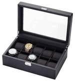 Load image into Gallery viewer, 10 Piece Race-Inspired Carbon Fiber Watch Box with Red Stitching