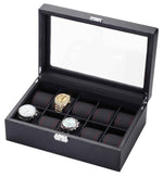 Load image into Gallery viewer, 10 Piece Race-Inspired Carbon Fiber Watch Box with Red Stitching