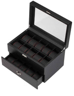 Load image into Gallery viewer, Diplomat 20-Piece Carbon Fiber Watch Box with Race-Inspired Red Stitch Trim