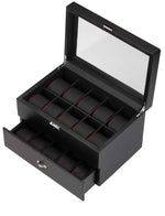 Load image into Gallery viewer, Diplomat 20-Piece Carbon Fiber Watch Box with Race-Inspired Red Stitch Trim