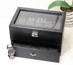 Load image into Gallery viewer, Diplomat 20-Piece Carbon Fiber Watch Box with Race-Inspired Red Stitch Trim