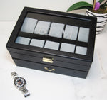 Load image into Gallery viewer, (20) Black Leather Watch Box with Clear Glass Top - Watch Box Co. - 3
