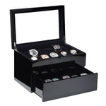 Load image into Gallery viewer, (17) Piano Black Wood Watch Box with Glass Top - Watch Box Co. - 1
