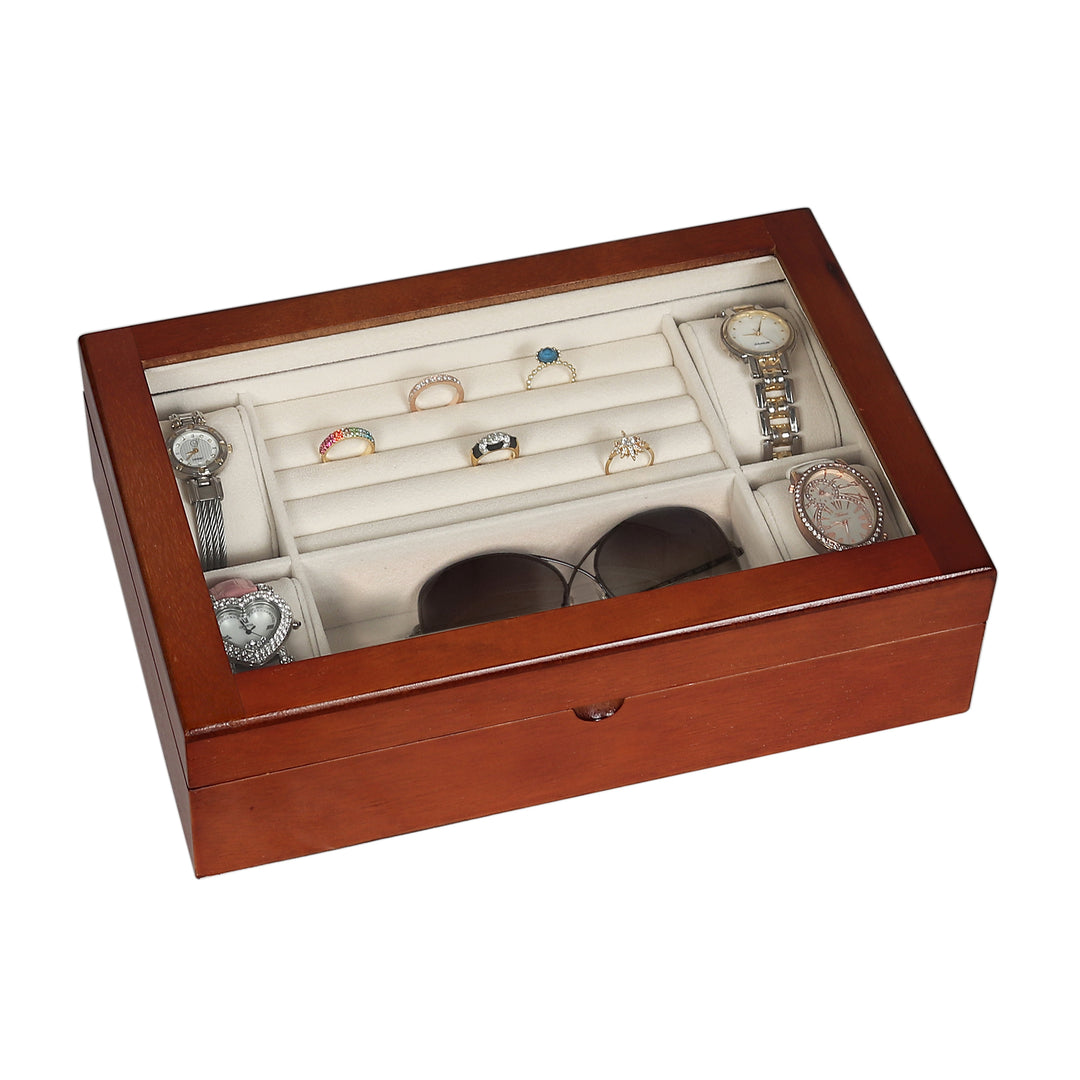 4 Combination Vintage Oak Wood Watch Box & Jewelry Storage Box