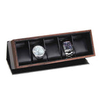 Load image into Gallery viewer, 5-Slot Flip Top Carbon Fiber Watch Box with Wood Grain Trim