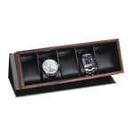 Load image into Gallery viewer, 5-Slot Flip Top Carbon Fiber Watch Box with Wood Grain Trim