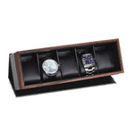 Load image into Gallery viewer, 5-Slot Flip Top Carbon Fiber Watch Box with Wood Grain Trim - Watch Box Co.