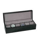 Load image into Gallery viewer, 6-Piece Rustic Black Wood Watch Box with Charcoal Grey Suede Interior