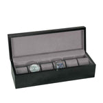 Load image into Gallery viewer, 6-Piece Rustic Black Wood Watch Box with Charcoal Grey Suede Interior