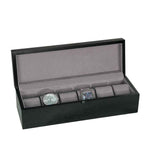 Load image into Gallery viewer, 6-Piece Rustic Black Wood Watch Box with Charcoal Grey Suede Interior - Watch Box Co.