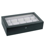 Load image into Gallery viewer, 10-Piece Modern Wood Watch Box with Glass Top in Satin Black