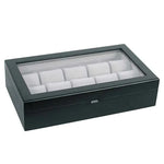 Load image into Gallery viewer, 10-Piece Modern Wood Watch Box with Glass Top in Satin Black - Watch Box Co.