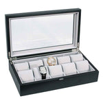Load image into Gallery viewer, 10-Piece Modern Wood Watch Box with Glass Top in Satin Black