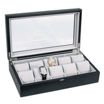 Load image into Gallery viewer, 10-Piece Modern Wood Watch Box with Glass Top in Satin Black