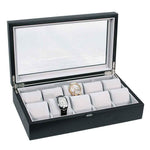 Load image into Gallery viewer, 10-Piece Modern Wood Watch Box with Glass Top in Satin Black - Watch Box Co.