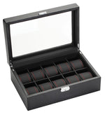 Load image into Gallery viewer, 10 Piece Carbon Fiber Watch Box With Red Stitch Trim