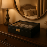 Load image into Gallery viewer, 10-Piece Black Leather Watch Box with Grey Velvet Interior - Watch Box Co.
