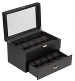 Load image into Gallery viewer, 20 Piece Carbon Fiber Watch Box With Red Stitch Trim