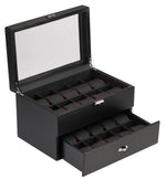 Load image into Gallery viewer, 20 Piece Carbon Fiber Watch Box With Red Stitch Trim
