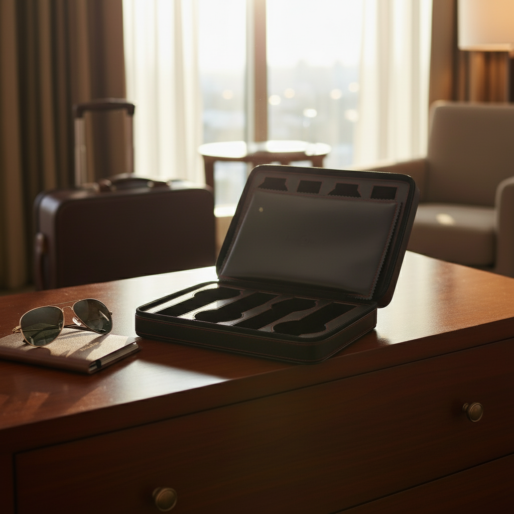 8-Piece Travel Watch Case – Black Fabric Interior