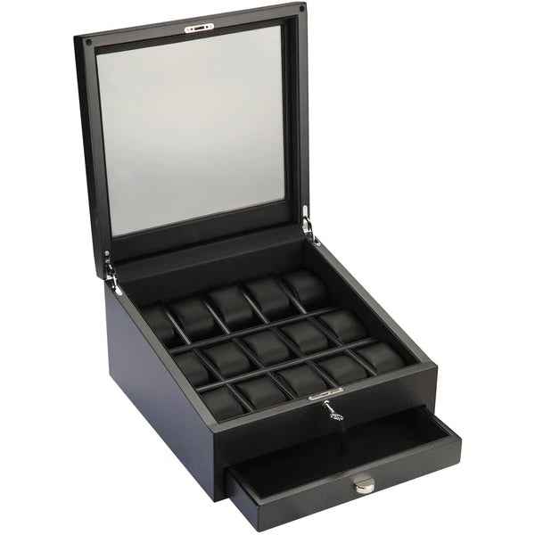 Volta Carbon Fiber Watch Case with 15 Compartments and Extra Storage